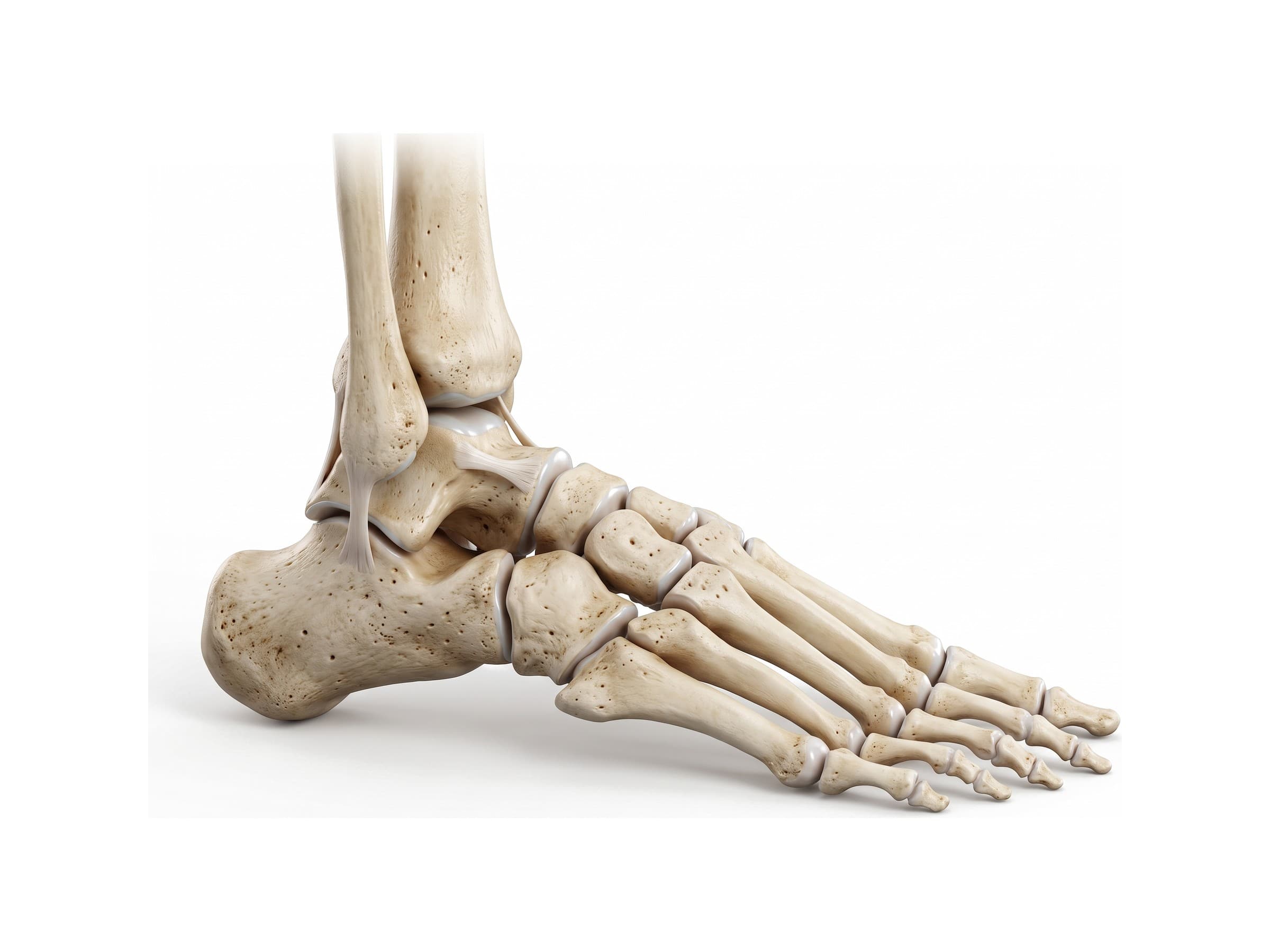 Bones of the ankle (right ankle, outer side): tibia, fibula, talus, calcaneus and foot bones