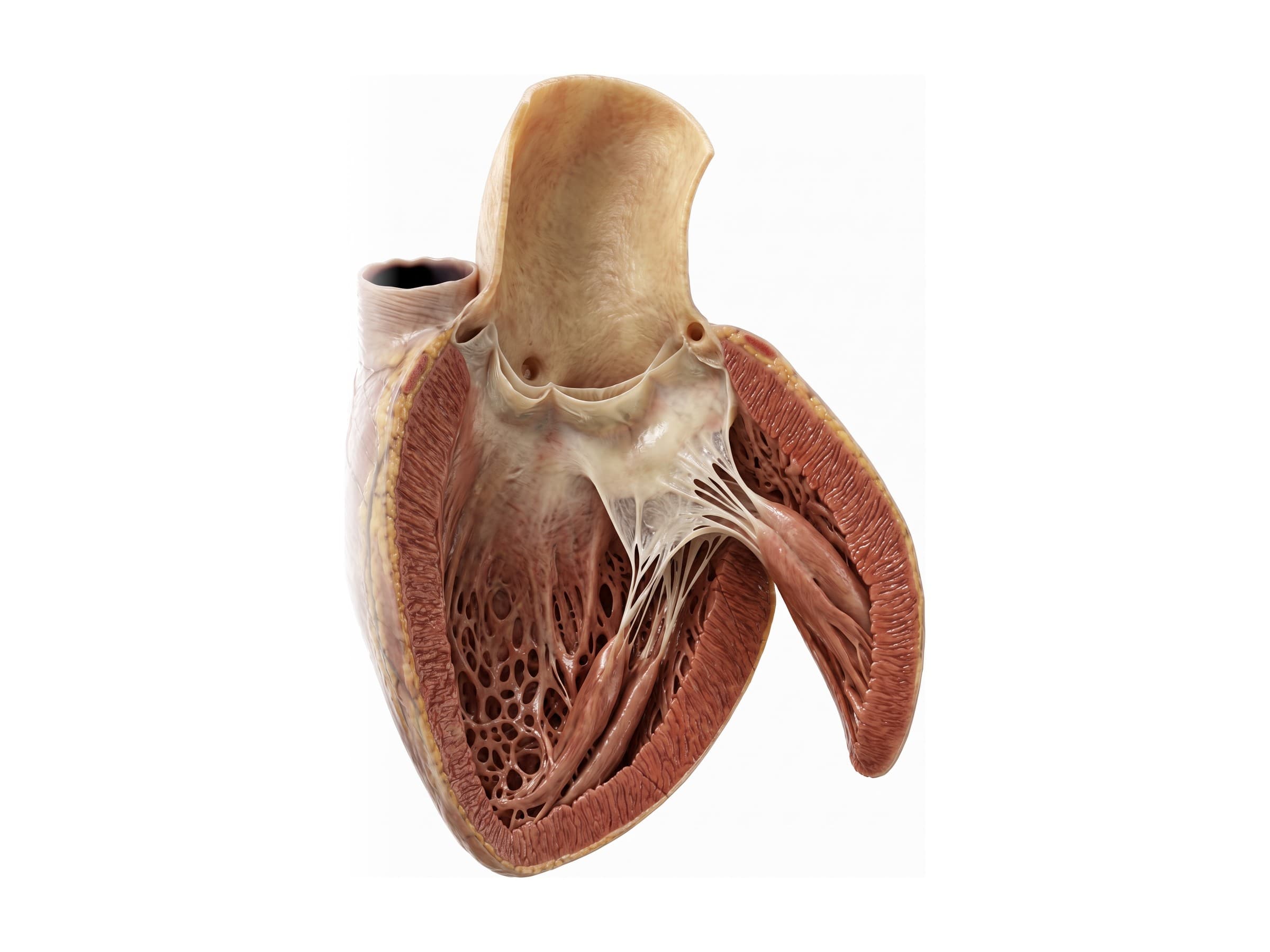Left ventricle opened: aortic valve cusps, coronary artery openings and mitral valve