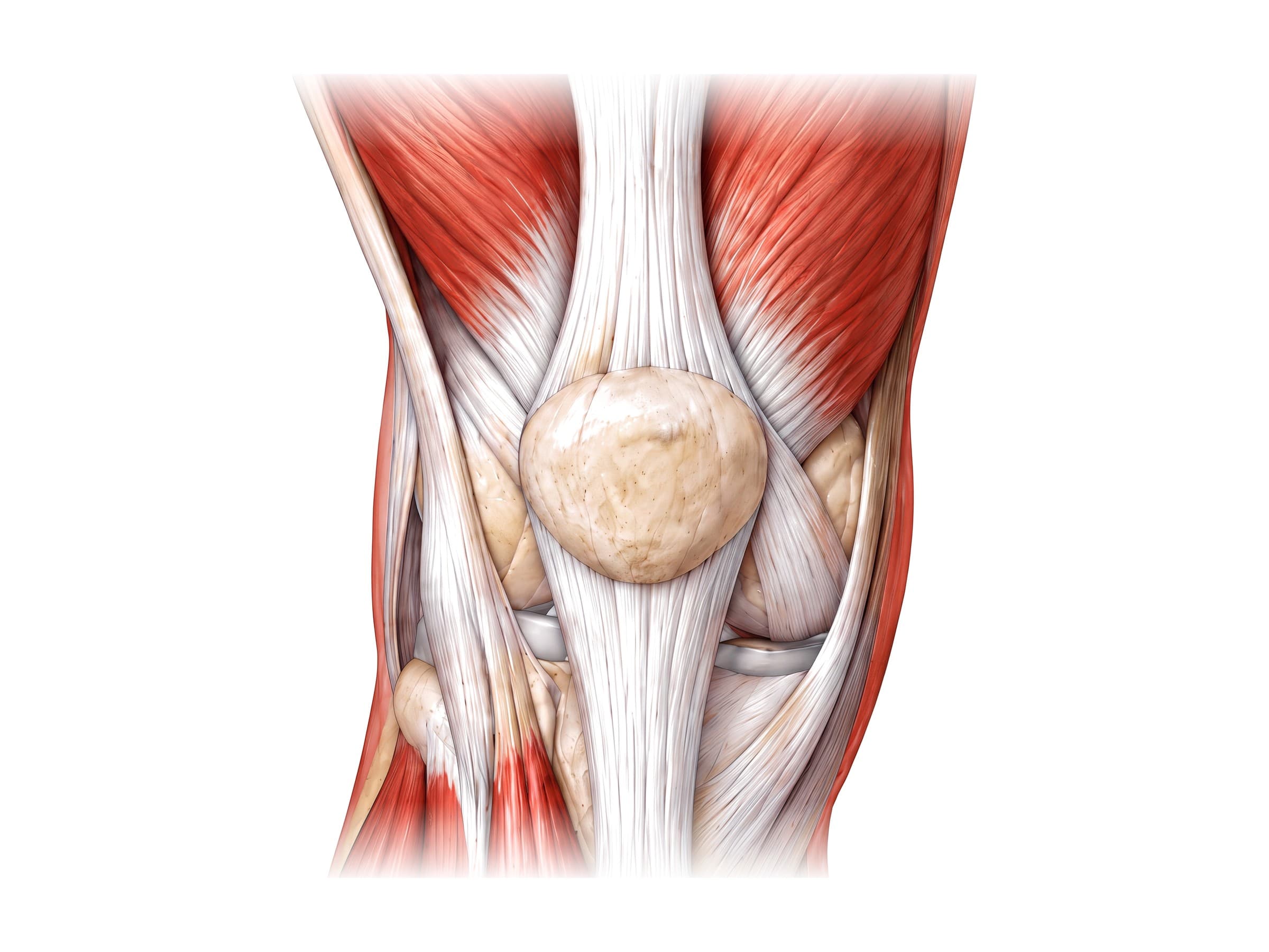 Muscles of the knee joint (right knee, front view): quadriceps, patella and patellar tendon