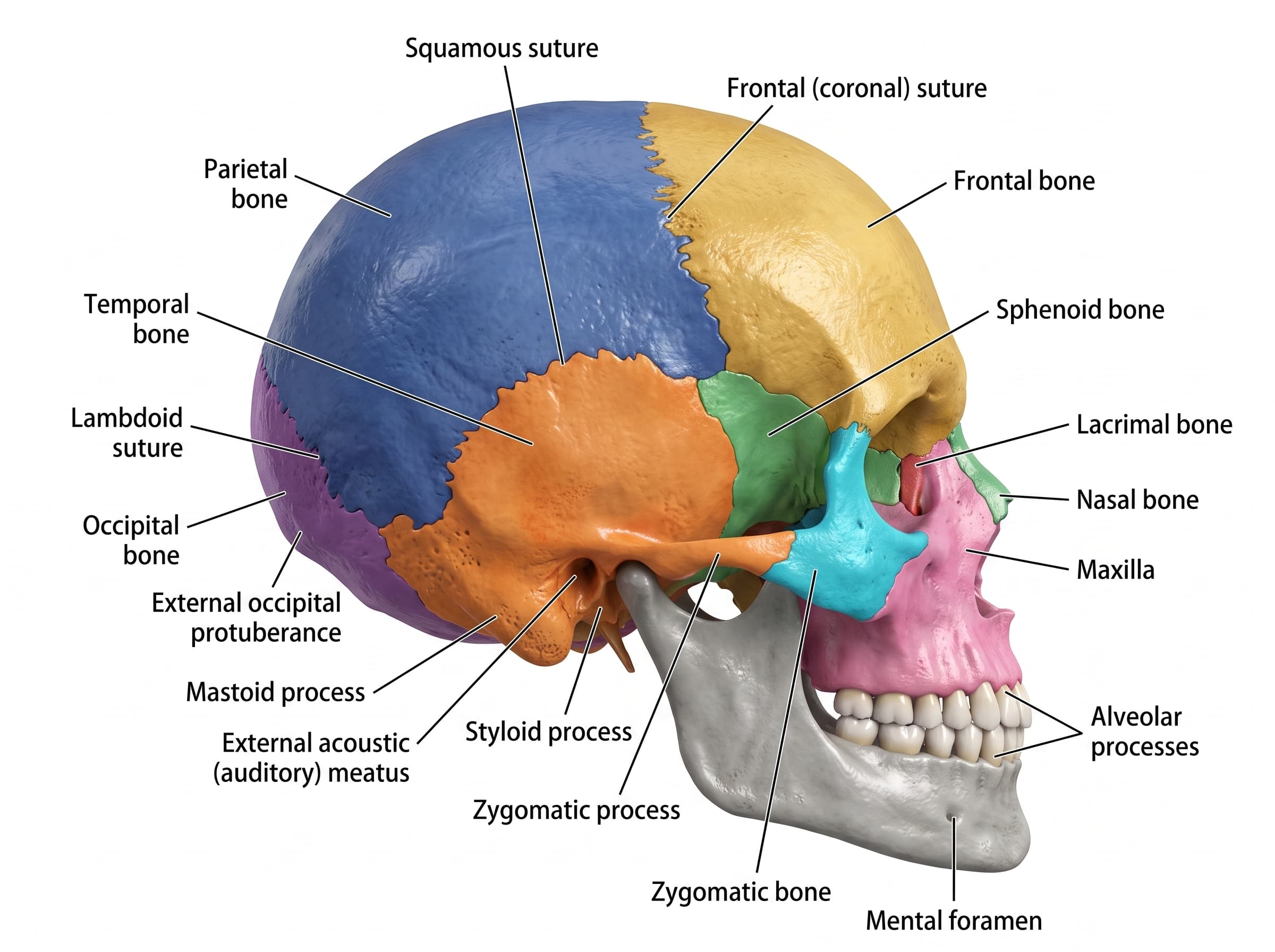 Lateral View of Skull Labelled