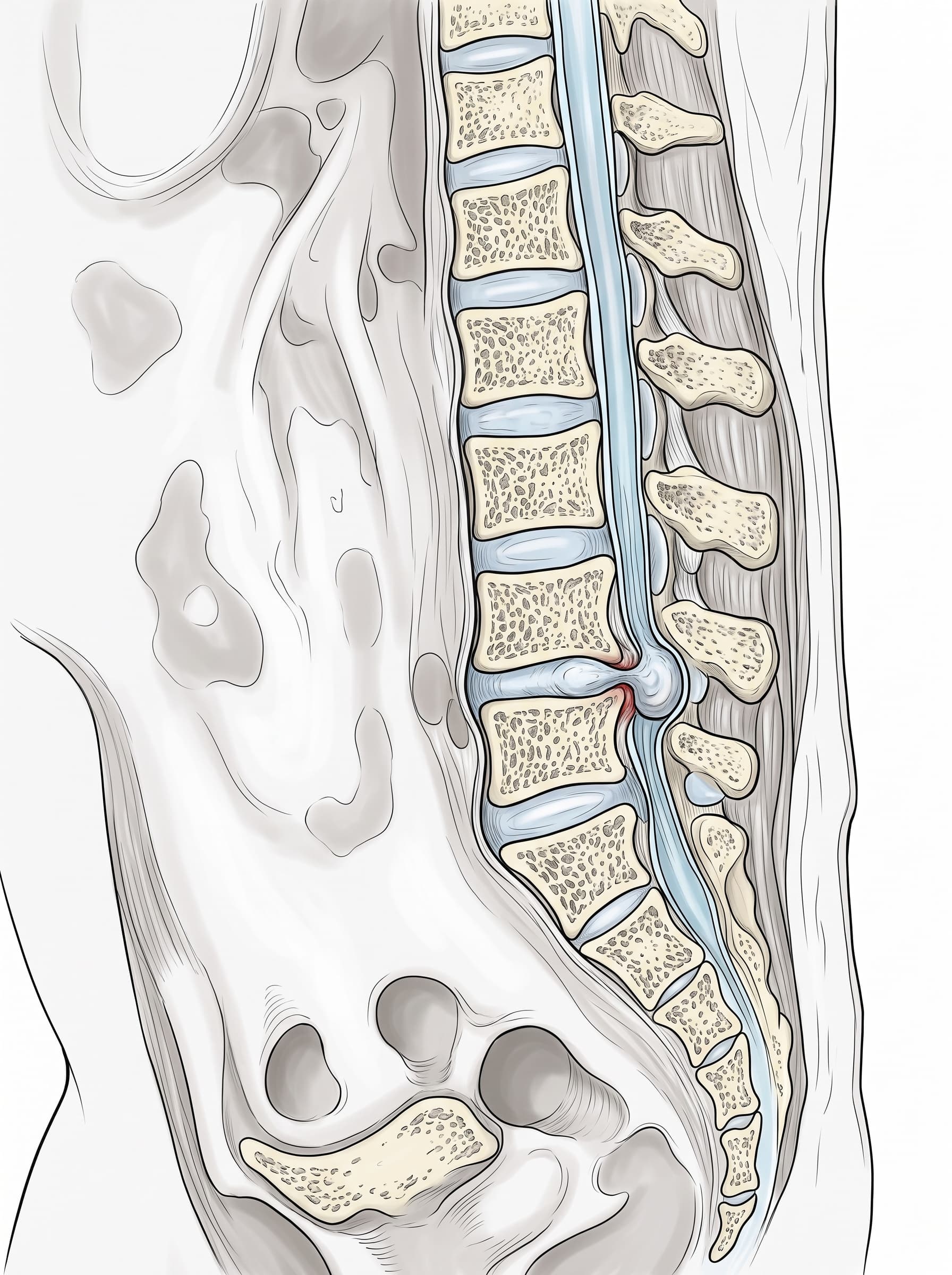 Lumbar disc herniation with caudal migration — Academic Illustration output
