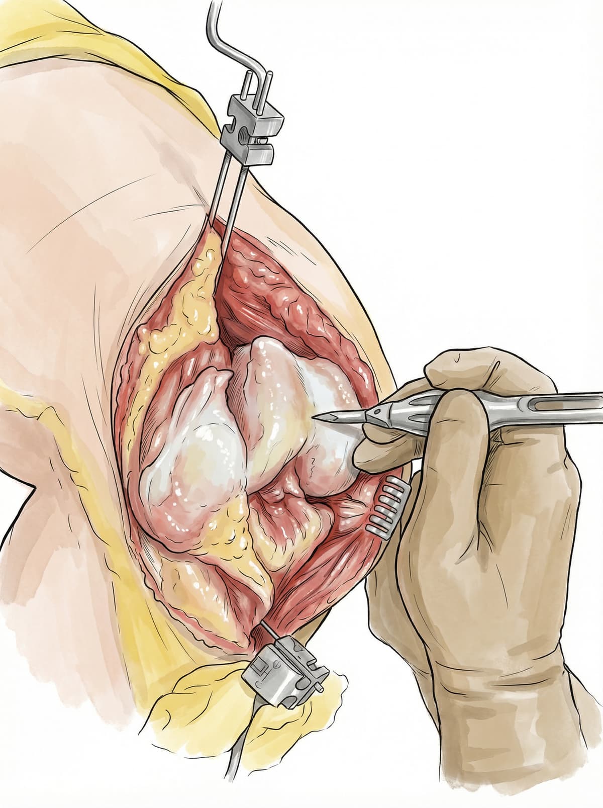 Knee surgery in Academic Illustration style